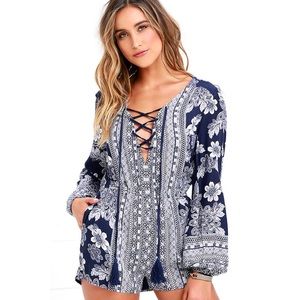Floral Print Blue Romper